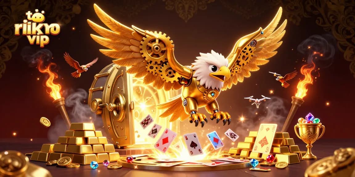 Experience excitement with tải rik vip in a vibrant 3D illustration of golden casino treasures.