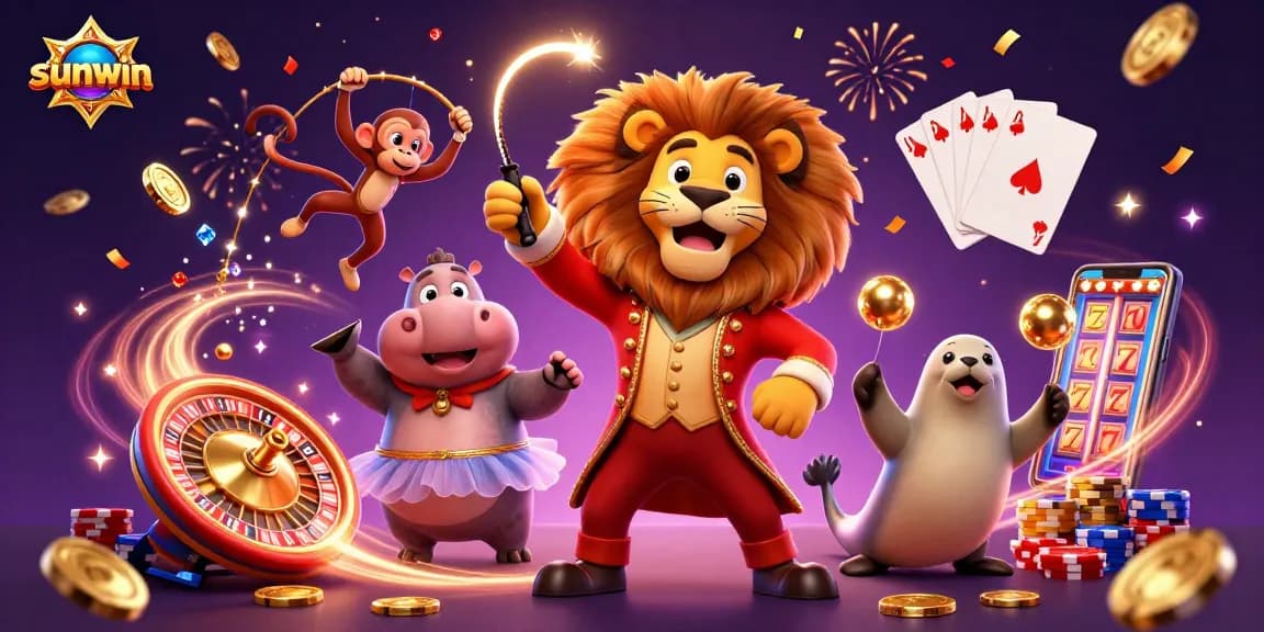 Experience thrilling gameplay at sunwin with a lively circus scene filled with casino excitement.