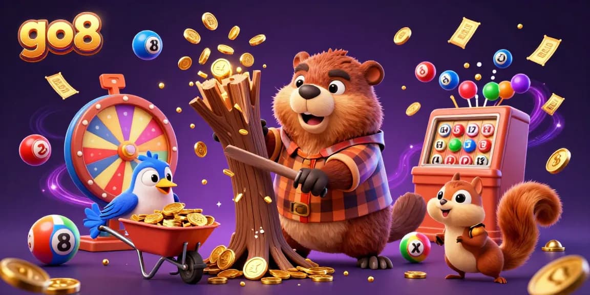 Catch gold coins raining down while playing at go8, featuring lively casino characters in a vibrant 3D scene.