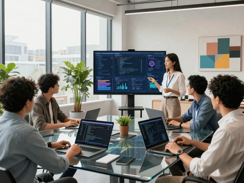 Creative collaboration in a modern tech office exploring spicy ai developments with diverse professionals.