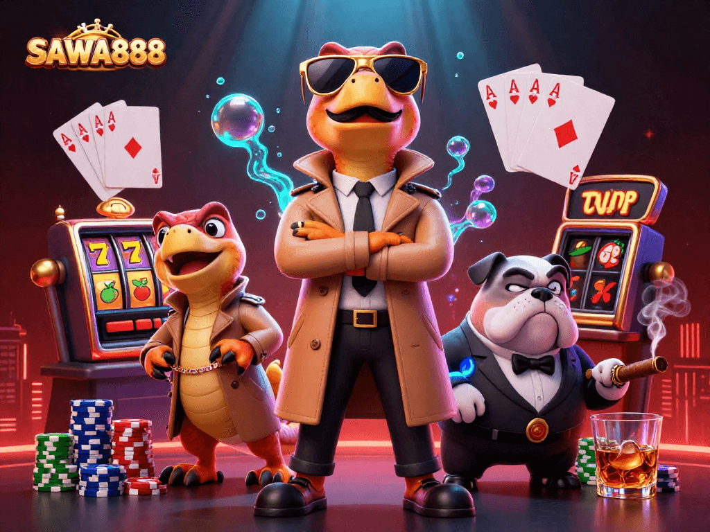 Engage with SAWA888's intriguing slot adventures featuring raptors in disguise in a casino.