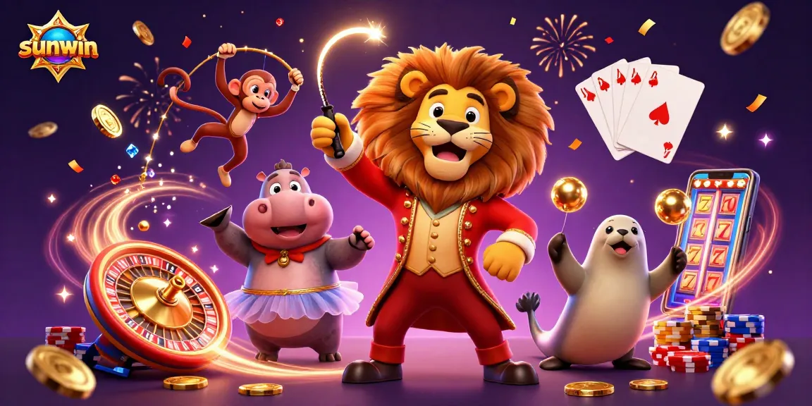 Experience thrilling gameplay at sunwin with a lively circus scene filled with casino excitement.