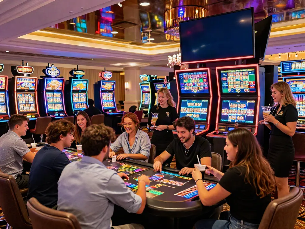 Exciting atmosphere at credit card casinos with players enjoying games and promotions.