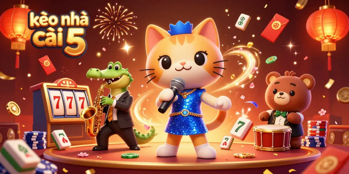 Engage with kèo nhà cái 5 in this vibrant casino scene featuring iconic characters and festive elements.