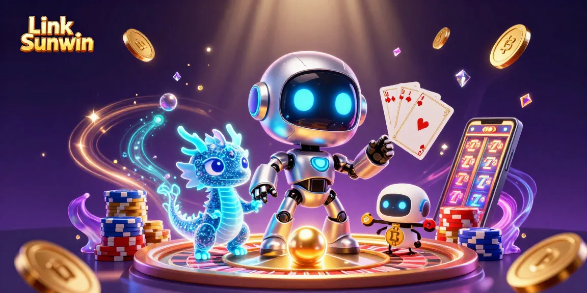 Experience the excitement of gaming at Link Sunwin with dynamic 3D illustration packed with casino elements.