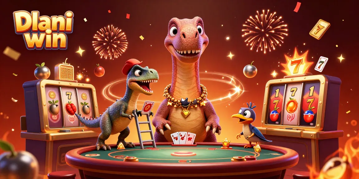 Dhani win elevates the gaming scene with a 3D brontosaurus and dynamic slot elements creating excitement.