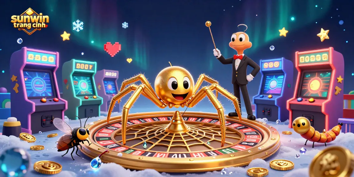 Experience thrilling gameplay at sunwin trang chính with colorful arcade machines and a lively roulette web.